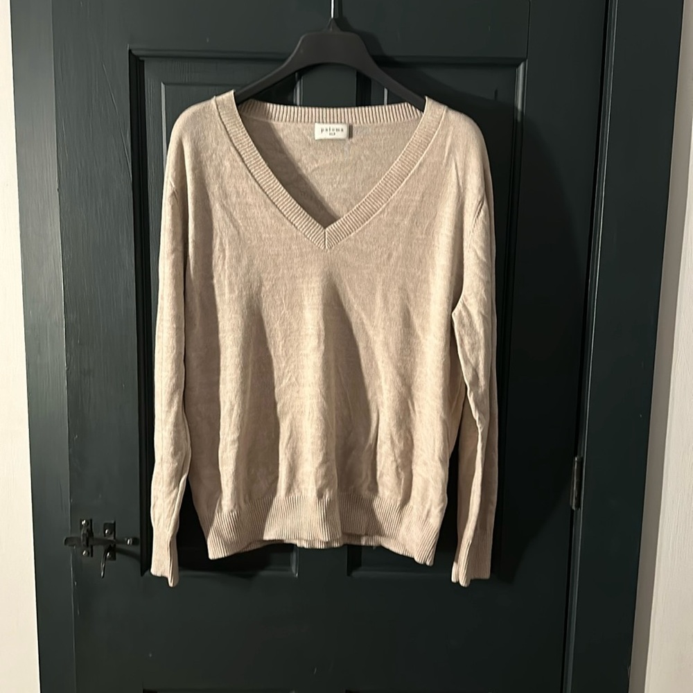 Paloma tan merino wool v-neck sweater PXL